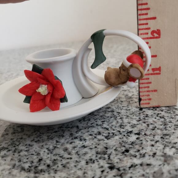 VTG George Good‎ Christmas Ceramic Taper Candle Holder Chamberstick Sleepy Mouse - Picture 9 of 9